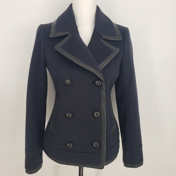J. Crew Collection Leather Trim Wool Pea Coat - Picture 7 of 12